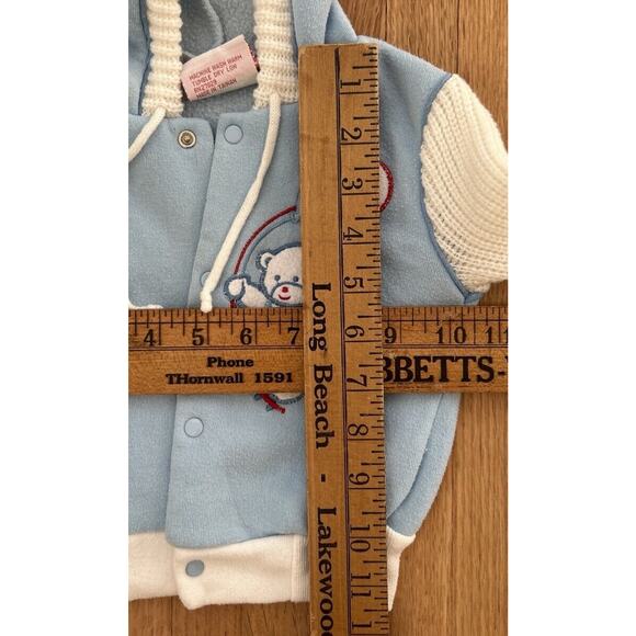 Vintage Baby Varsity Jacket Sweater Blue Bears Balloons Snaps Hooded 18 mo - Picture 6 of 7